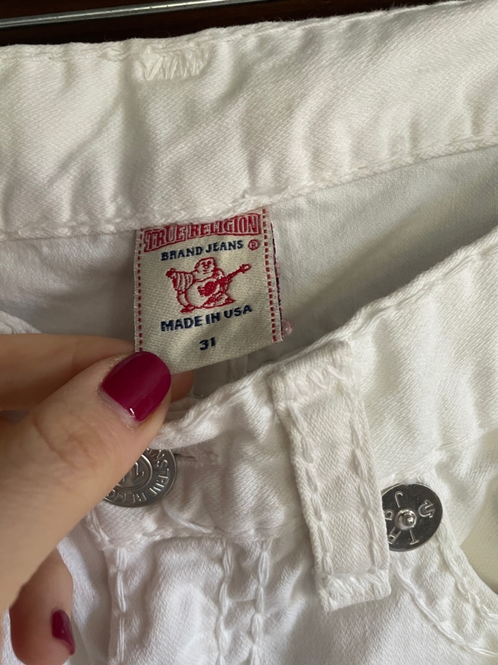 True Religion Ricky White Jeans 31 Silver Buttons 32 Inseam - Picture 5 of 12